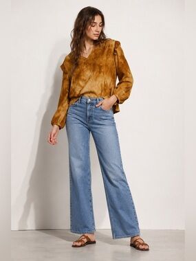 Madewell Tie Dye Ruffle Blouse Boho Peasant Top Brown Neutral